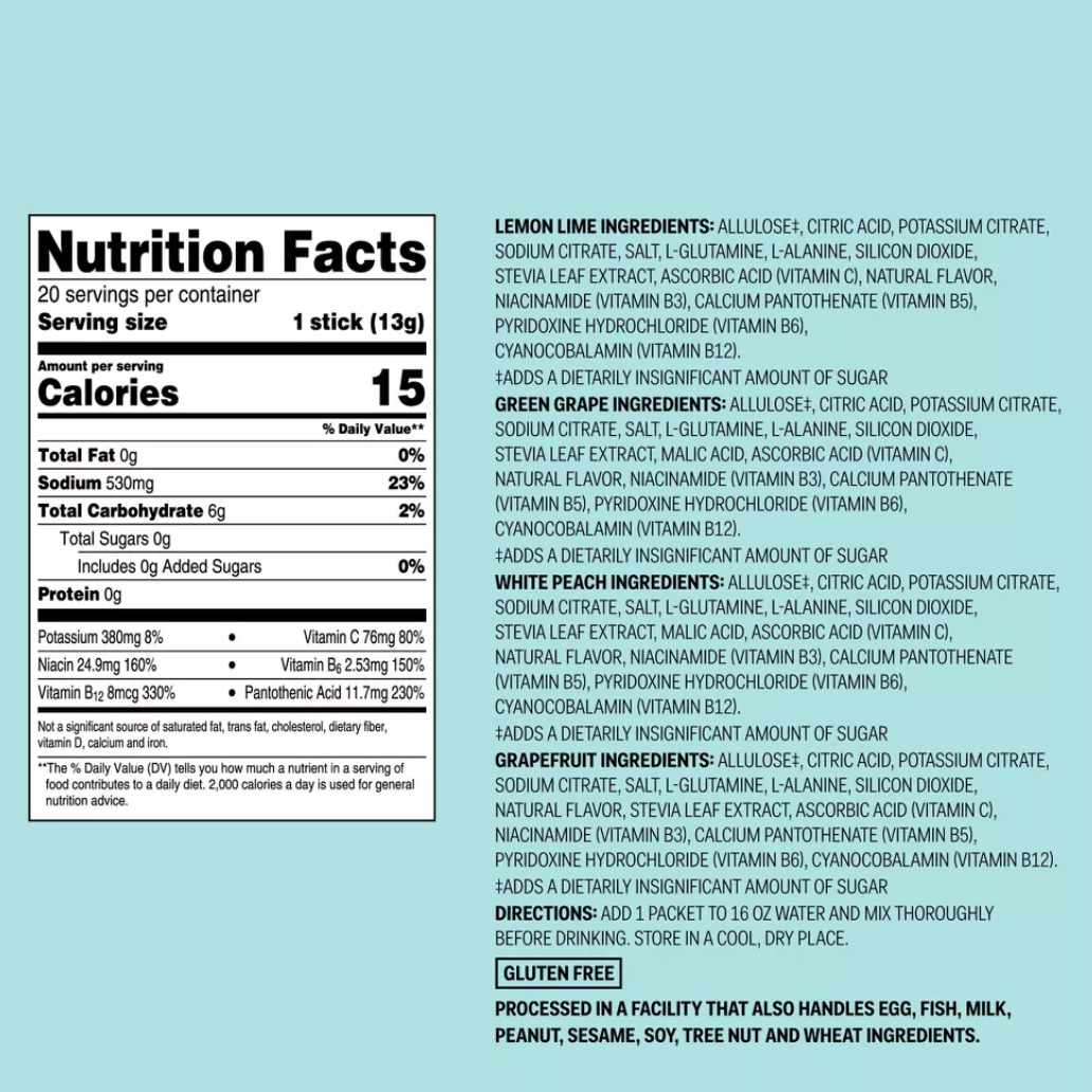 SUGAR FREE HYDRATION SUPLEMENT POWDER 20 PACK