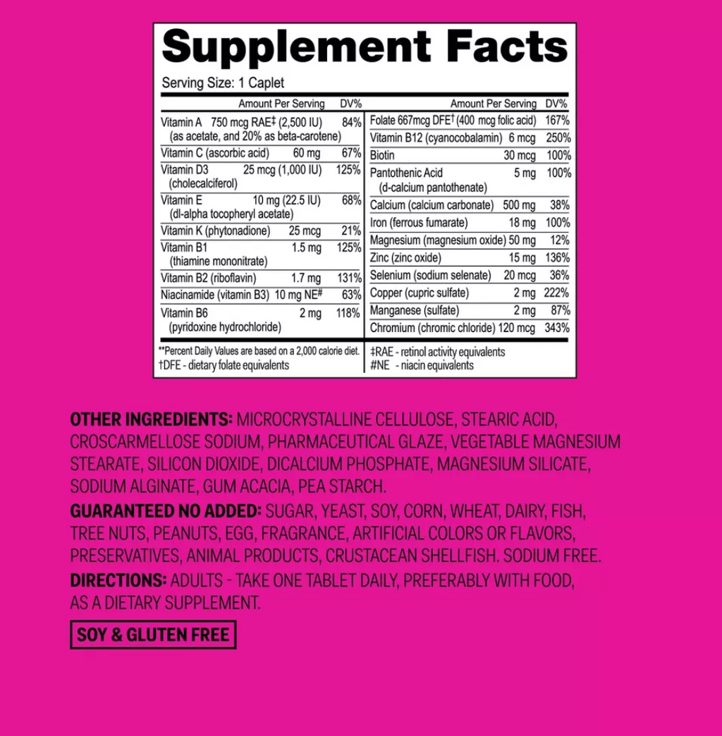 WOMEN'S DAILY MULTIVITAMIN DIETARY SUPPLEMENT TABLETS 100CT