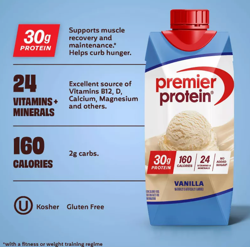 Premier Protein Nutritional Shake Vanilla Non-Caffeinated Whey Protein - 11 fl oz/4pk: Keto Certified, Gluten-Free, Ready to Drink