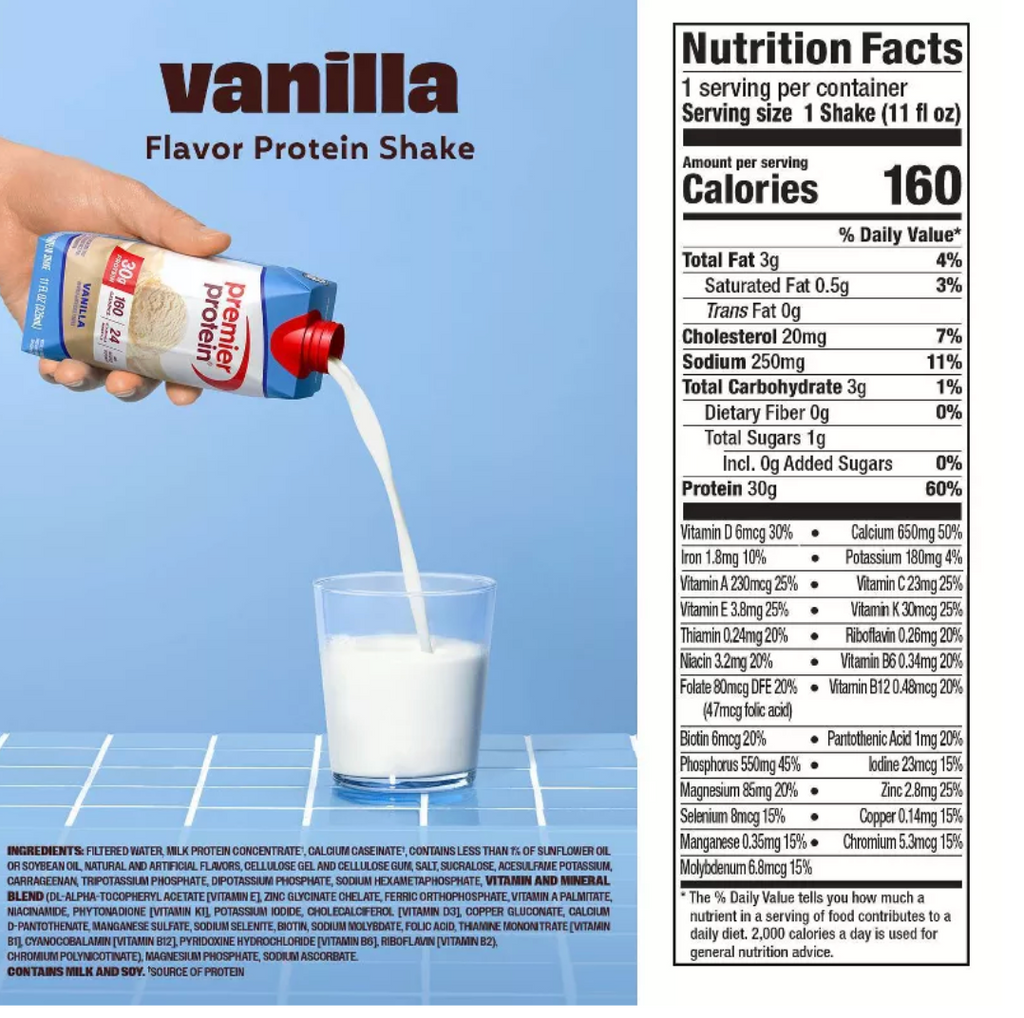 Premier Protein Nutritional Shake Vanilla Non-Caffeinated Whey Protein - 11 fl oz/4pk: Keto Certified, Gluten-Free, Ready to Drink