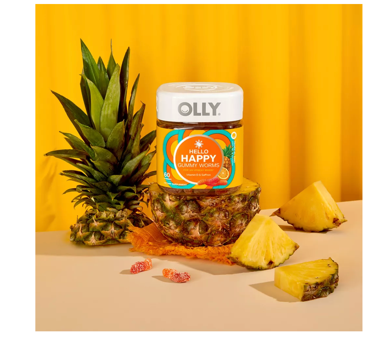 OLLY HELLO HAPPY WORM SUPLEMENTS W/ VIT D 60 GUMMIES