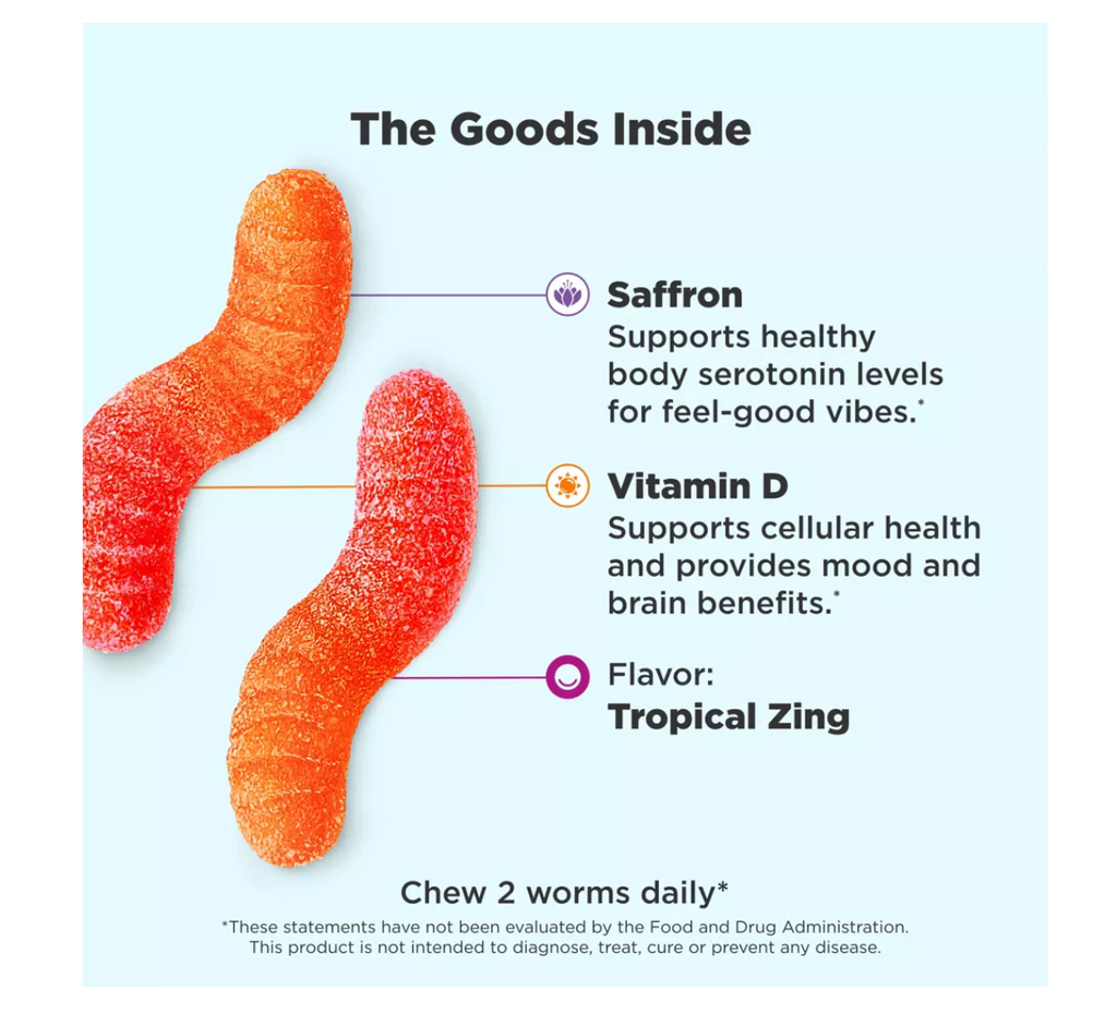 OLLY HELLO HAPPY WORM SUPLEMENTS W/ VIT D 60 GUMMIES