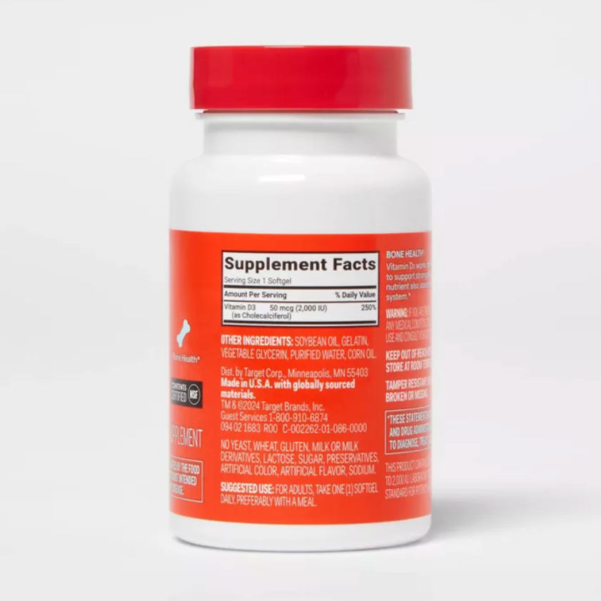 VITAMIN D3 2000 IU (50 MCG) BONE HEALTH AND IMMUNE SUPPORT SOFTGELS  UP&UP™