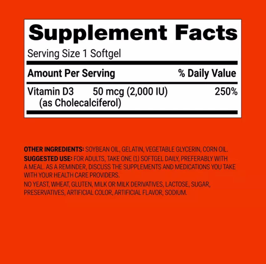 VITAMIN D3 2000 IU (50 MCG) BONE HEALTH AND IMMUNE SUPPORT SOFTGELS  UP&UP™