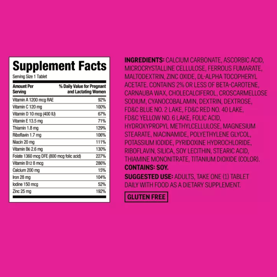PRENATAL VITAMIN DIETARY SUPPLEMENT TABLETS- UP&UP™: GLUTEN-FREE, LACTOSE-FREE, NO ARTIFICIAL COLORS