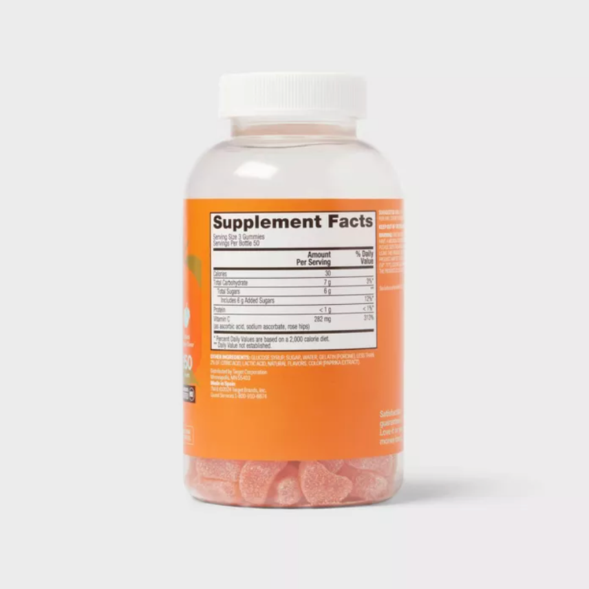VITAMIN C GUMMIES - ORANGE  UP&UP™: GLUTEN-FREE, 282MG VITAMIN C, NO ARTIFICIAL FLAVORS