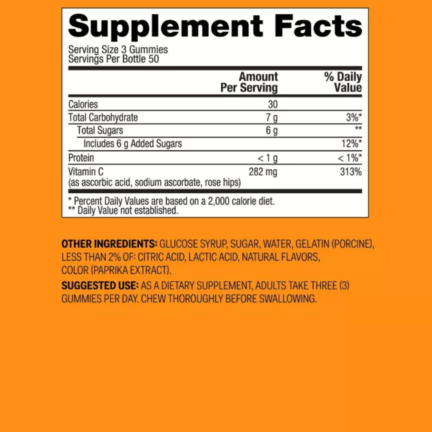 VITAMIN C GUMMIES - ORANGE  UP&UP™: GLUTEN-FREE, 282MG VITAMIN C, NO ARTIFICIAL FLAVORS