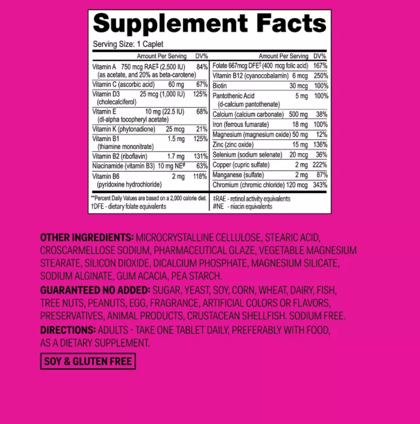 WOMEN'S DAILY MULTIVITAMIN DIETARY SUPPLEMENT TABLETS UP&UP™: NSF CERTIFIED, SOY-FREE, SODIUM FREE