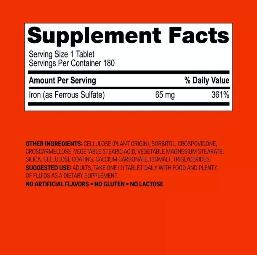 IRON DIETARY SUPPLEMENT TABLETS UP&UP™: GLUTEN-FREE, DAIRY-FREE, NO ARTIFICIAL FLAVORS