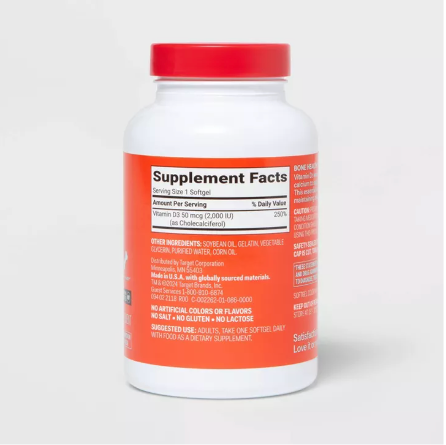 VITAMIN D3 2000 IU (50 MCG) BONE HEALTH AND IMMUNE SUPPORT SOFTGELS - UP&UP™