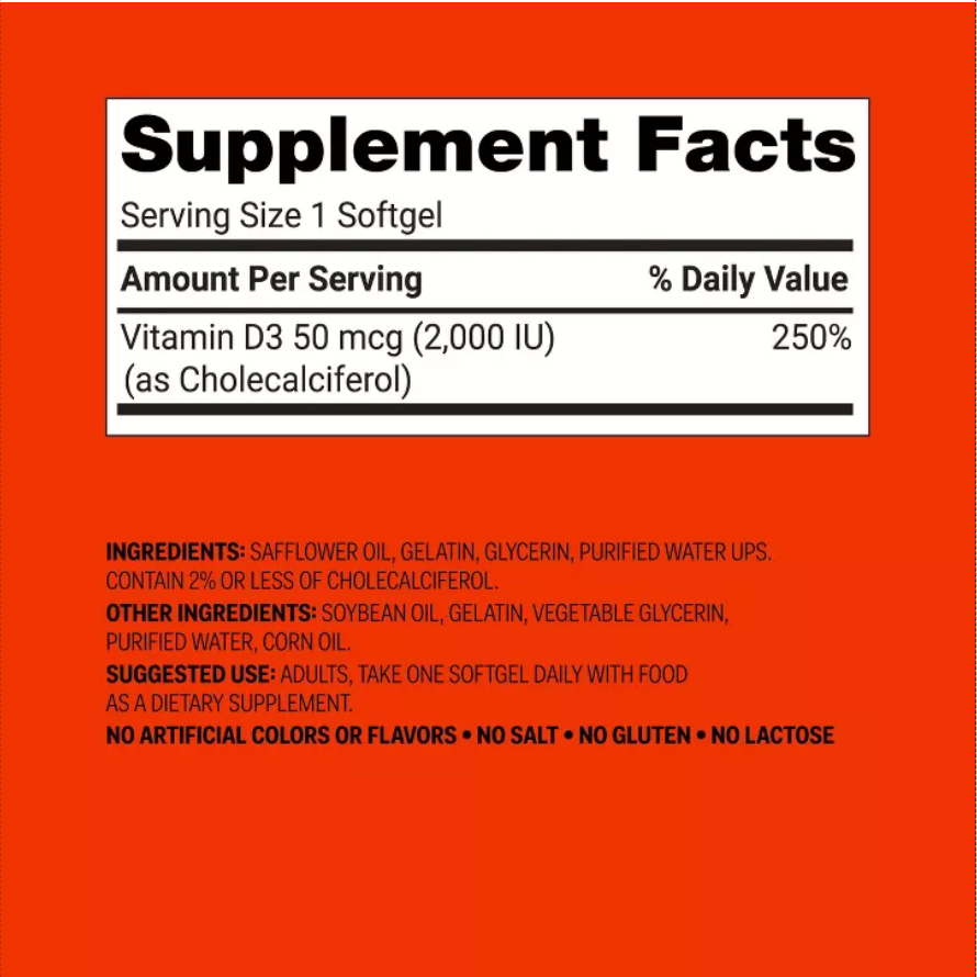 VITAMIN D3 2000 IU (50 MCG) BONE HEALTH AND IMMUNE SUPPORT SOFTGELS - UP&UP™