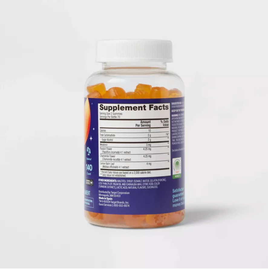 ADULT MELATONIN GUMMIES - WHITE TEA/PEACH  UP&UP™: DIETARY SUPPLEMENTS, 3MG MELATONIN PER SERVING, SUGAR-FREE, GLUTEN-FREE