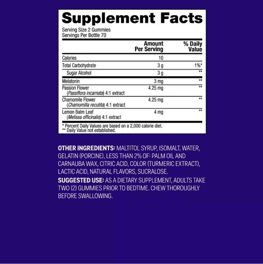 ADULT MELATONIN GUMMIES - WHITE TEA/PEACH  UP&UP™: DIETARY SUPPLEMENTS, 3MG MELATONIN PER SERVING, SUGAR-FREE, GLUTEN-FREE