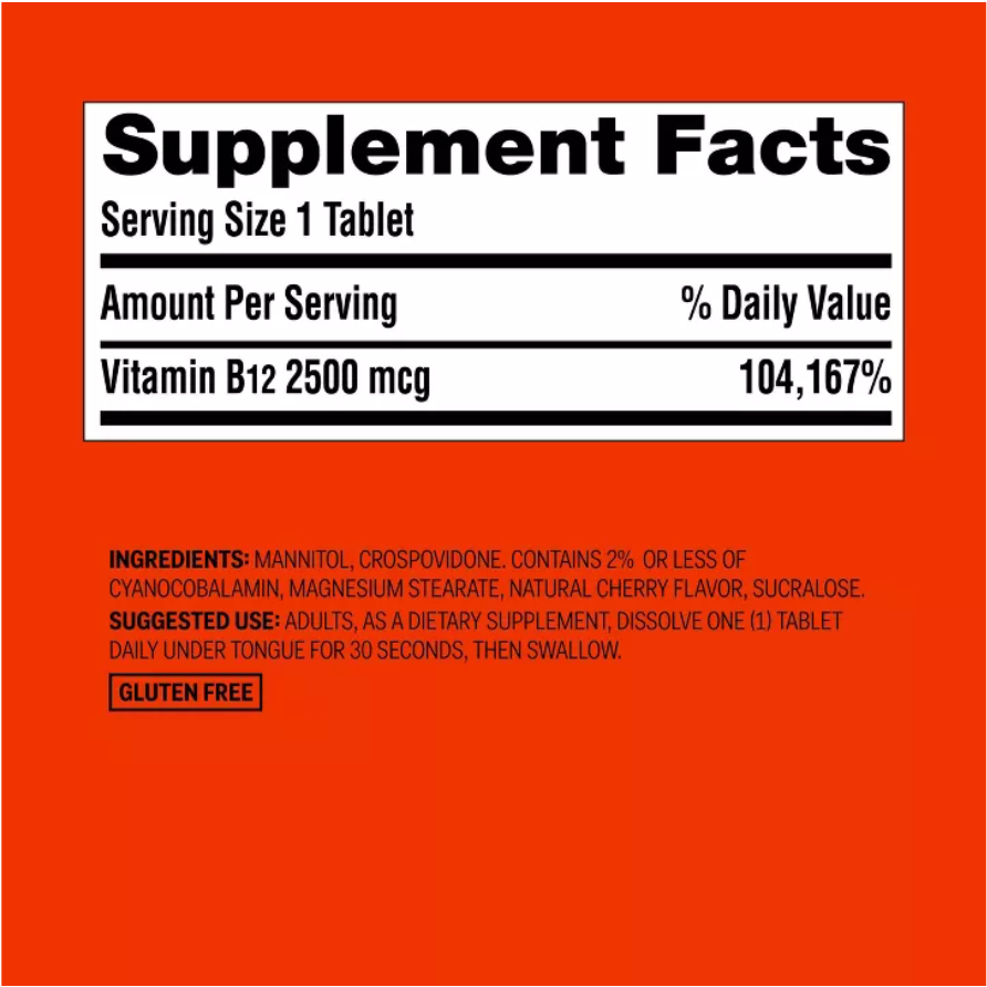 VITAMIN B12 2500MCG QUICK DISSOLVE TABLETS - CHERRY FLAVOR UP&UP™: SUGAR-FREE, SODIUM FREE, GLUTEN-FREE