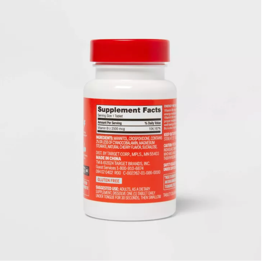 VITAMIN B12 QUICK DISSOLVE TABLETS - CHERRY FLAVOR  UP&UP™: 2500 MCG, SODIUM FREE, GLUTEN-FREE