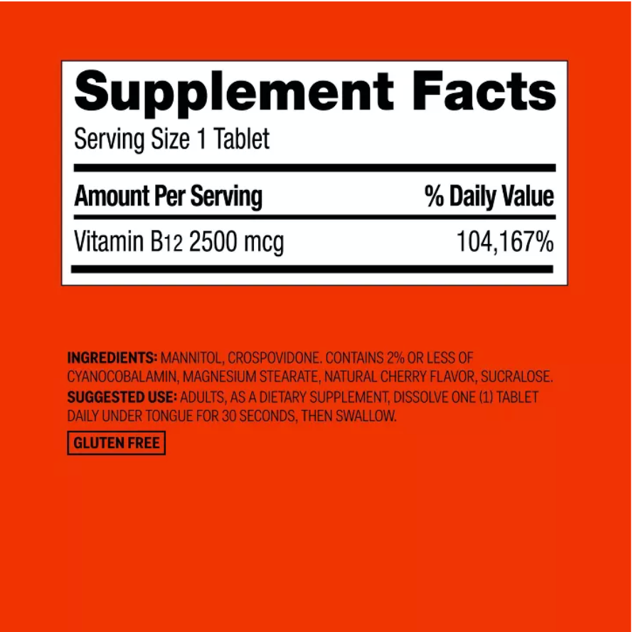 VITAMIN B12 QUICK DISSOLVE TABLETS - CHERRY FLAVOR  UP&UP™: 2500 MCG, SODIUM FREE, GLUTEN-FREE