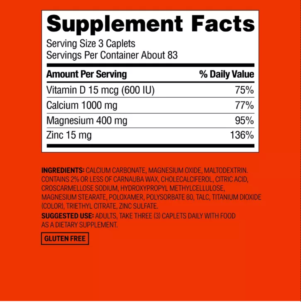 CALCIUM MAGNESIUM & ZINC DIETARY SUPPLEMENT COATED CAPLETS UP&UP™