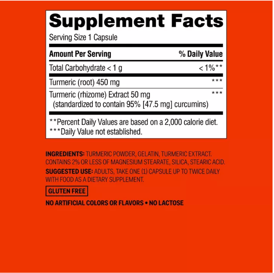 TURMERIC 500MG SUPPLEMENT CAPSULES  UP&UP™: HERBAL DIETARY SUPPLEMENT