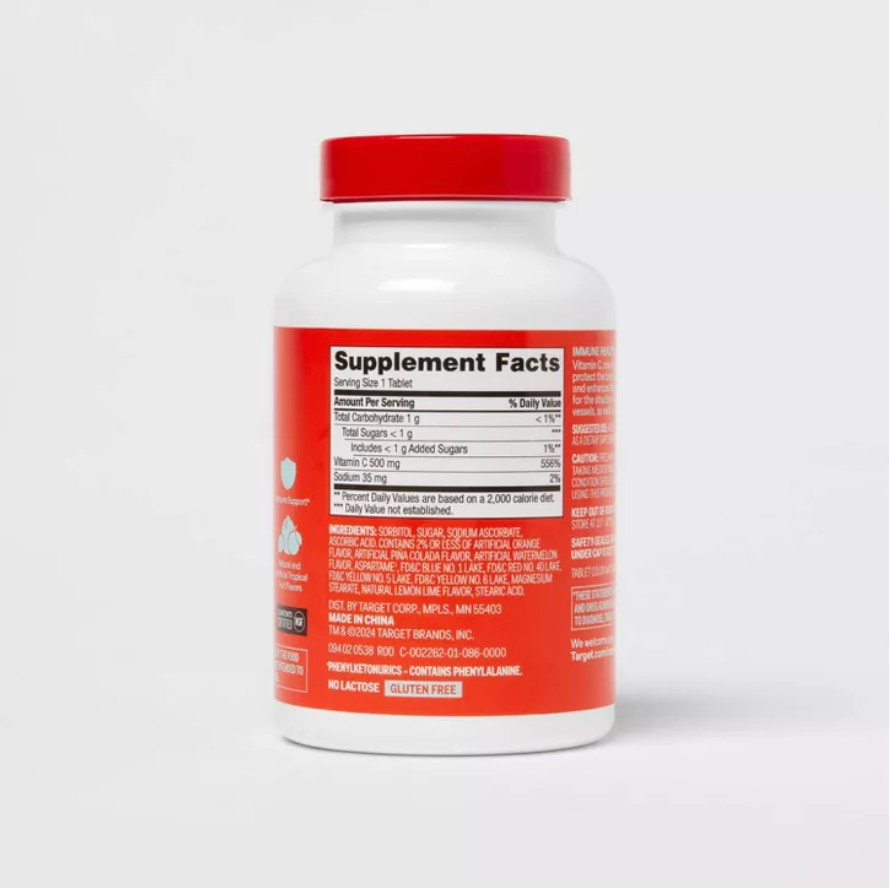 VITAMIN C CHEWABLE TABLETS - TROPICAL FRUIT  UP&UP™: 500MG VITAMIN C, GLUTEN-FREE