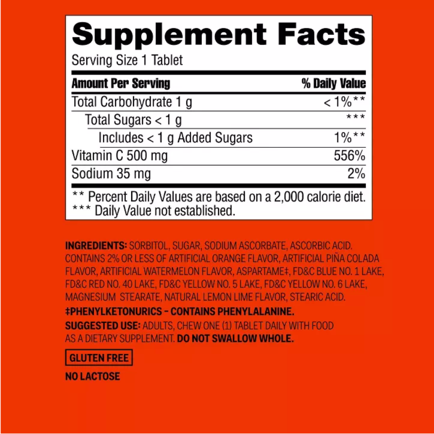 VITAMIN C CHEWABLE TABLETS - TROPICAL FRUIT  UP&UP™: 500MG VITAMIN C, GLUTEN-FREE