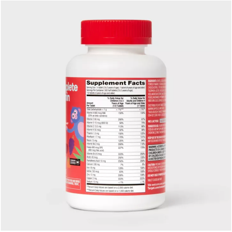 KIDS' COMPLETE MULTIVITAMIN CHEWABLE TABLETS - ORANGE, GRAPE & CHERRY  UP&UP™