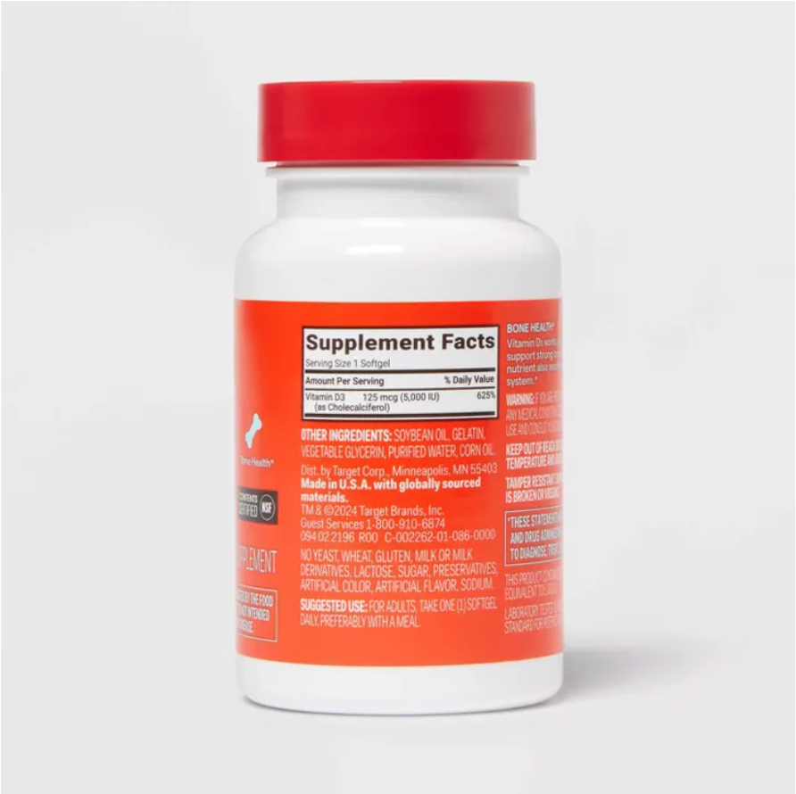 VITAMIN D3 5000 IU (125 MCG) BONE HEALTH AND IMMUNE SUPPORT SOFTGELS  UP&UP™