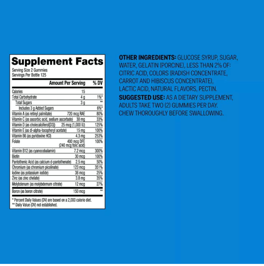 MEN'S MULTIVITAMIN GUMMIES - BERRY  UP&UP™: GLUTEN-FREE, NO SYNTHETIC COLORS, NO ARTIFICIAL FLAVORS