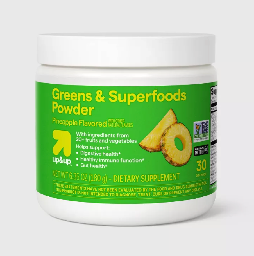 GREENS SUPPLEMENT POWDER - PINEAPPLE - 6.35OZ/30 SERVINGS - UP&UP™: NSF CERTIFIED, NON-GMO, GLUTEN-FREE
