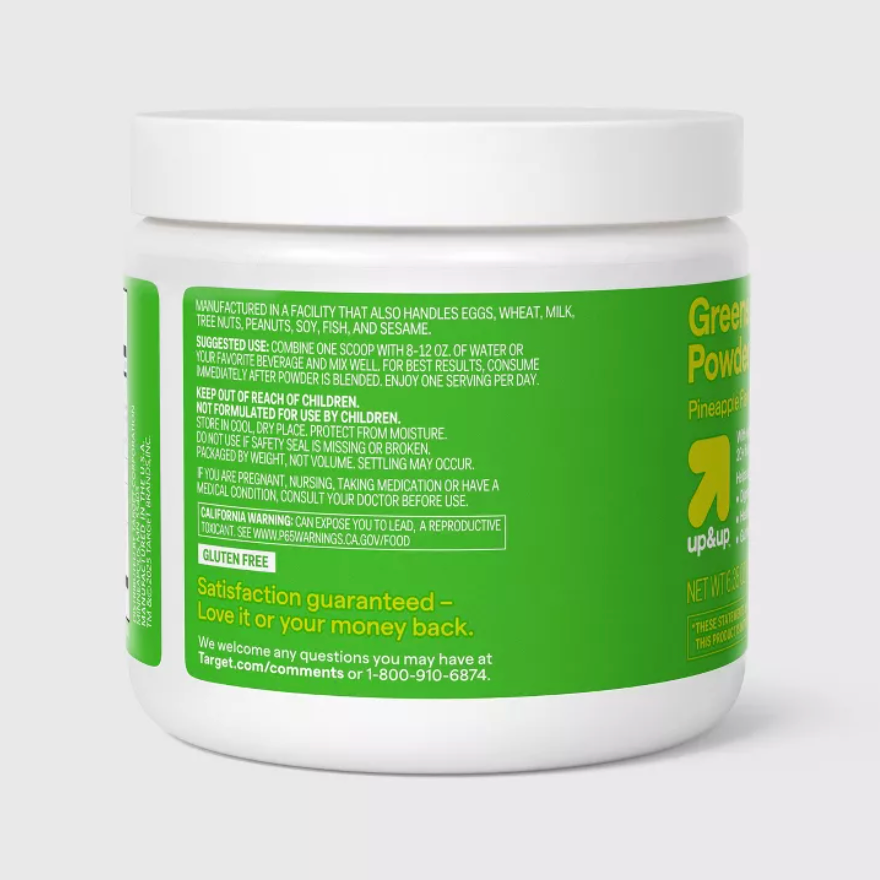 GREENS SUPPLEMENT POWDER - PINEAPPLE - 6.35OZ/30 SERVINGS - UP&UP™: NSF CERTIFIED, NON-GMO, GLUTEN-FREE