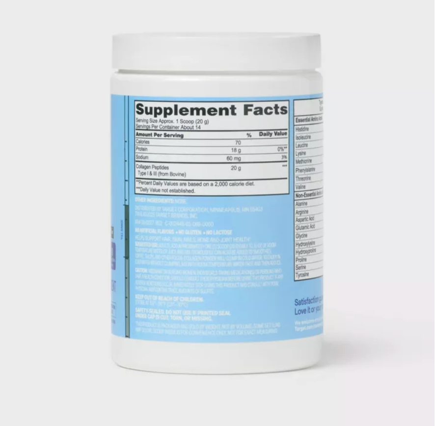 COLLAGEN POWDER - UNFLAVORED - 10OZ - UP&UP™: 1 PACKAGE, POWDER FORM, 18G PROTEIN PER SERVING