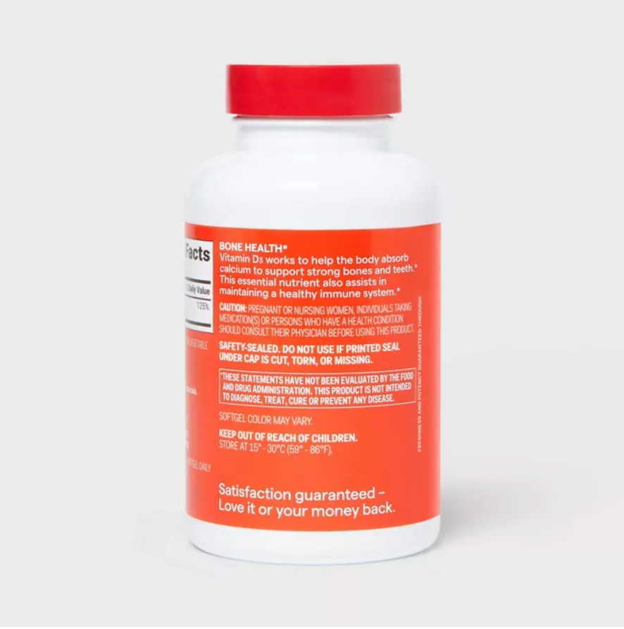 VITAMIN D3 BONE HEALTH DIETARY SUPPLEMENT SOFTGELS  UP&UP™: GLUTEN-FREE, 1000 IU PER SERVING
