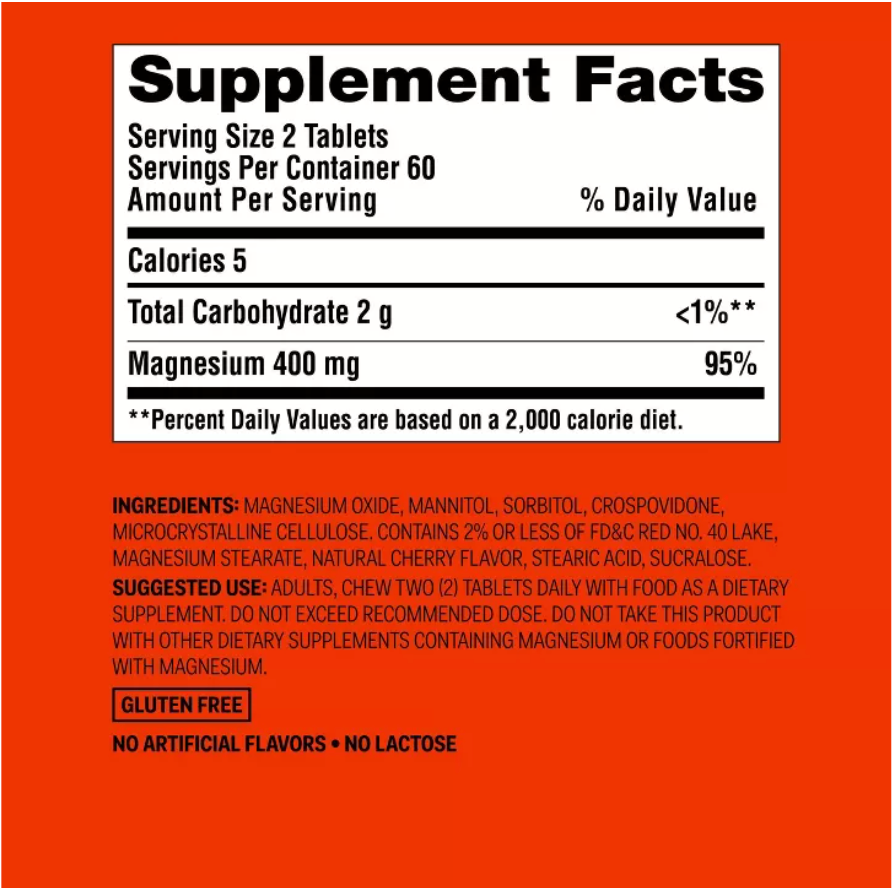 CHEWABLE MAGNESIUM DIETARY SUPPLEMENT TABLETS - CHERRY UP&UP™: 400MG PER SERVING
