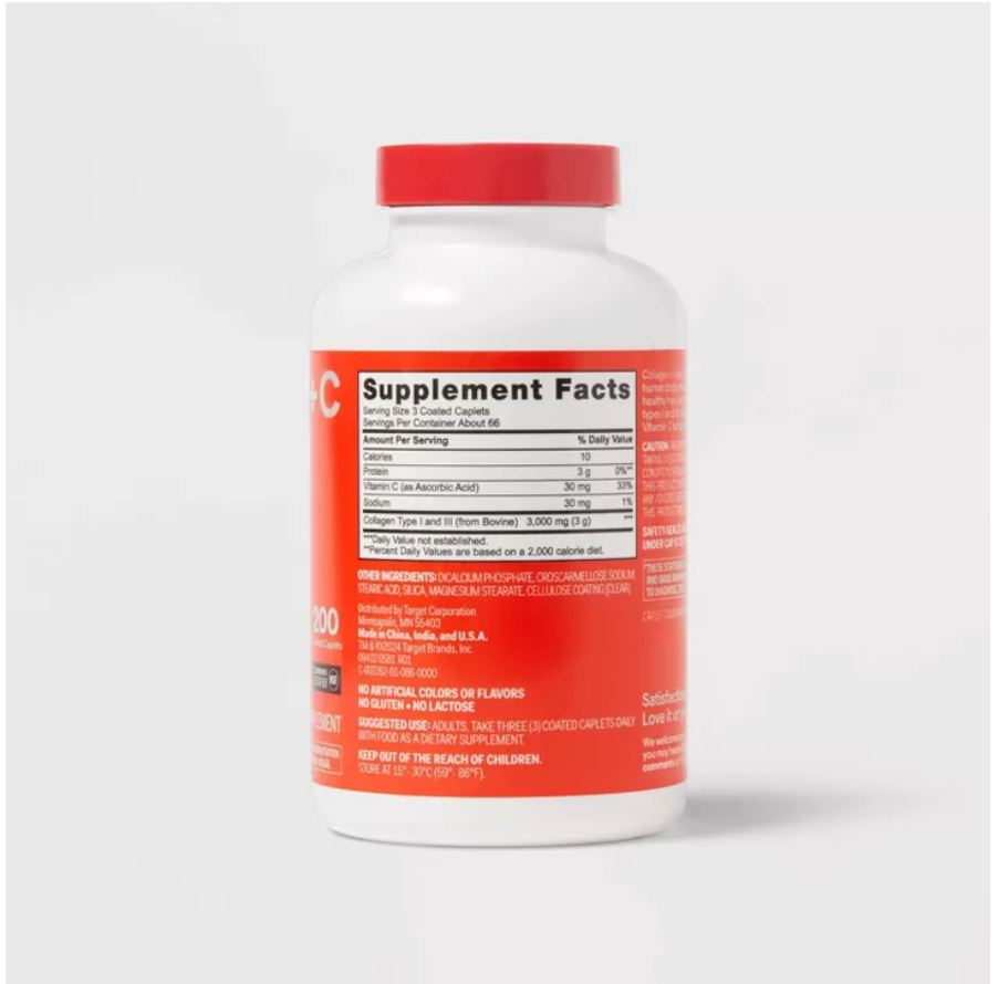 COLLAGEN + VITAMIN C TABLETS UP&UP™: 2500MG PER SERVING