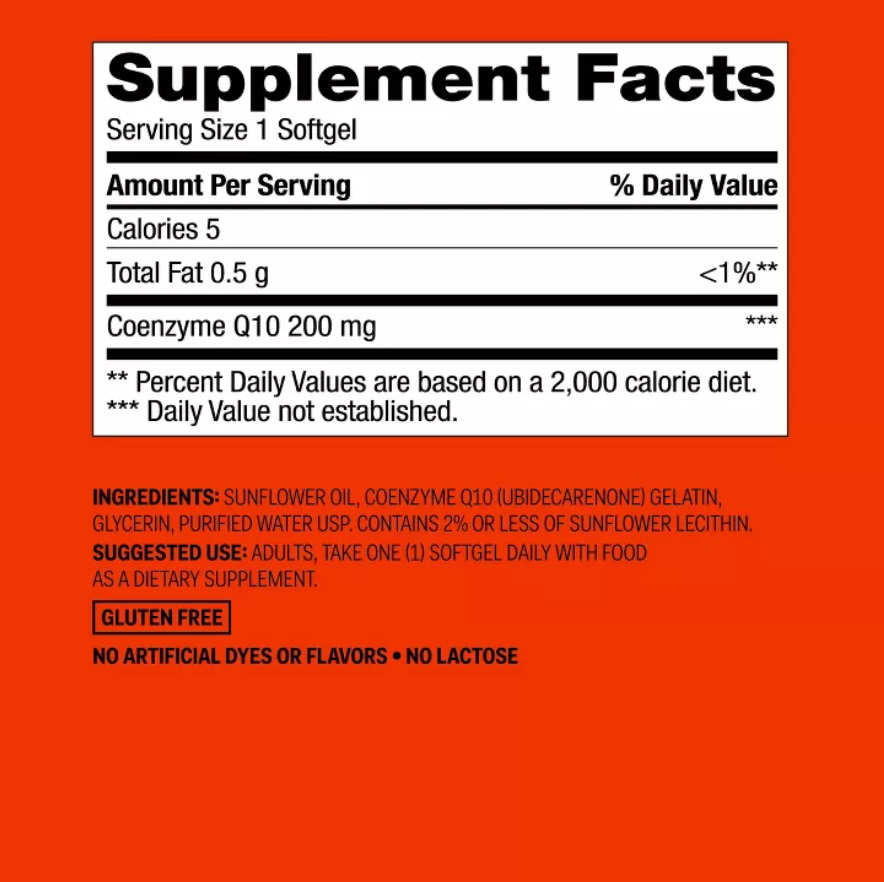 COENZYME Q10 200MG SUPPLEMENT SOFTGELS UP&UP™: SUGAR-FREE, GLUTEN-FREE, DAIRY-FREE