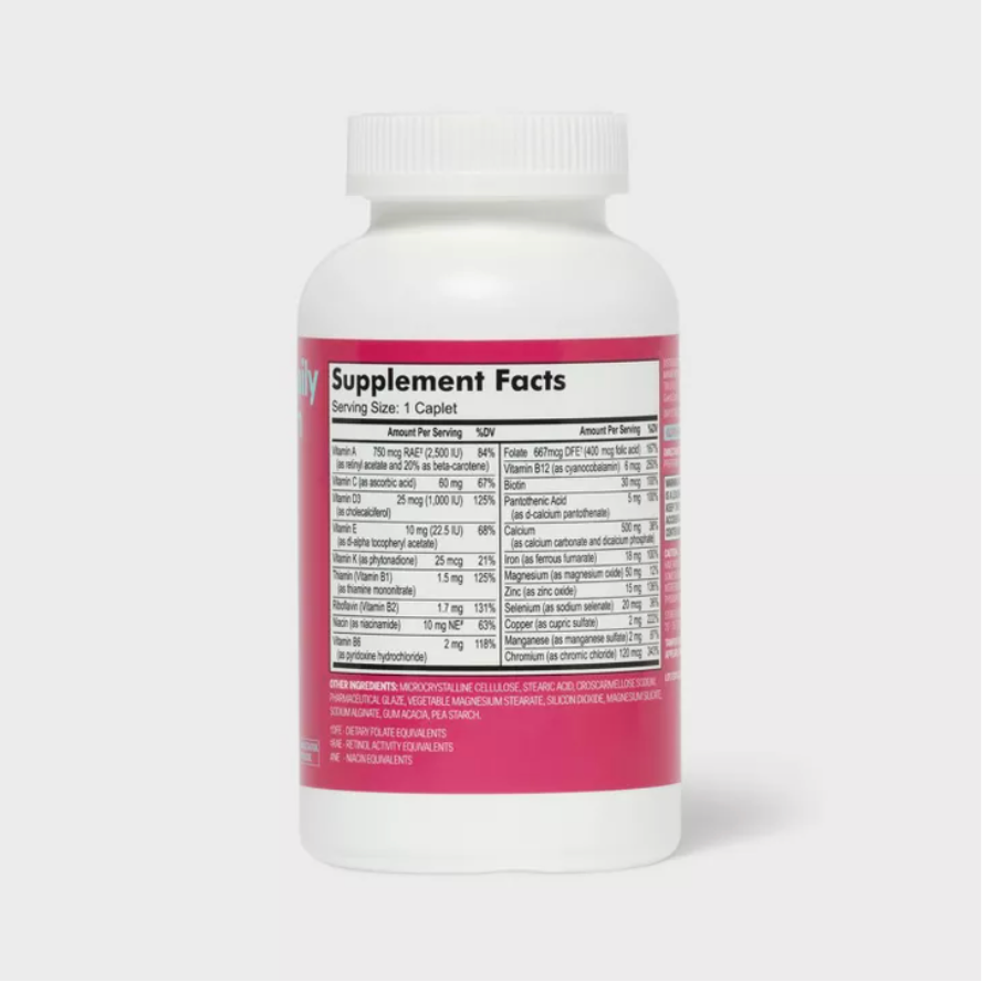 WOMEN'S DAILY MULTIVITAMIN DIETARY SUPPLEMENT TABLETS  UP&UP™: NSF CERTIFIED, SODIUM FREE, SOY-FREE