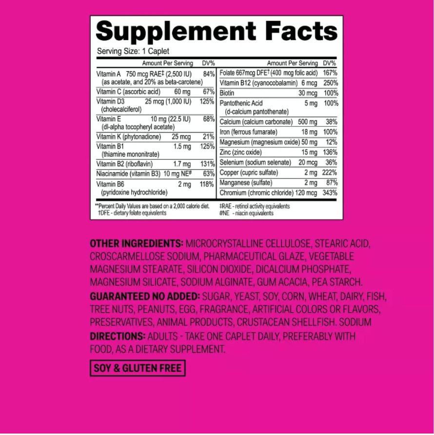 WOMEN'S DAILY MULTIVITAMIN DIETARY SUPPLEMENT TABLETS  UP&UP™: NSF CERTIFIED, SODIUM FREE, SOY-FREE