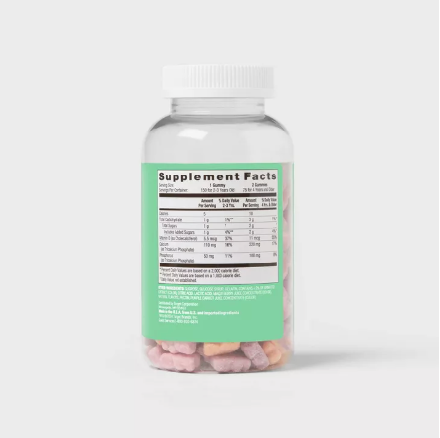 KIDS' CALCIUM + VITAMIN D3 GUMMIES - BLACK CHERRY, ORANGE & STRAWBERRY UP&UP™