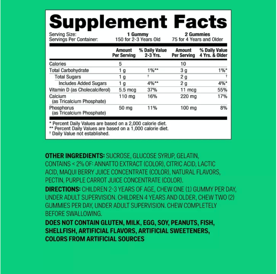 KIDS' CALCIUM + VITAMIN D3 GUMMIES - BLACK CHERRY, ORANGE & STRAWBERRY UP&UP™