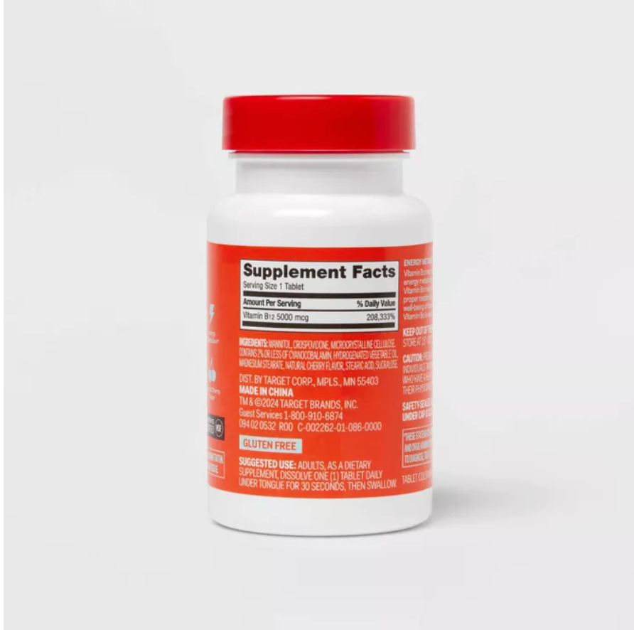 VITAMIN B12 5000MCG QUICK DISSOLVE TABLETS - CHERRY FLAVOR UP&UP™: GLUTEN-FREE
