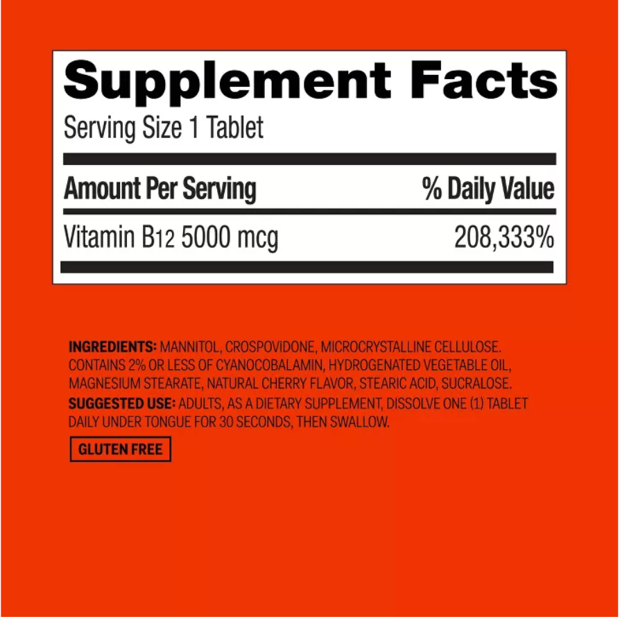 VITAMIN B12 5000MCG QUICK DISSOLVE TABLETS - CHERRY FLAVOR UP&UP™: GLUTEN-FREE