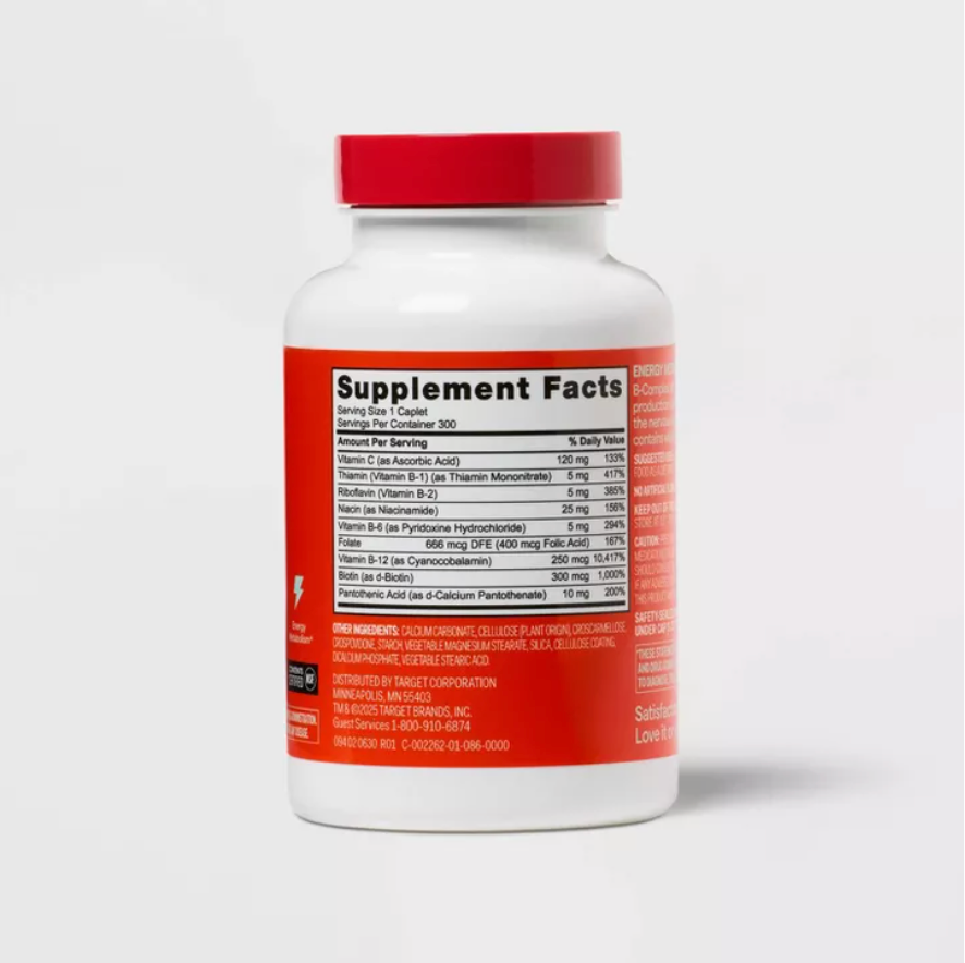 B-COMPLEX WITH VITAMIN C DIETARY SUPPLEMENT TABLETS UP&UP™: GLUTEN-FREE, 100 VITAMIN B12 PER SERVING