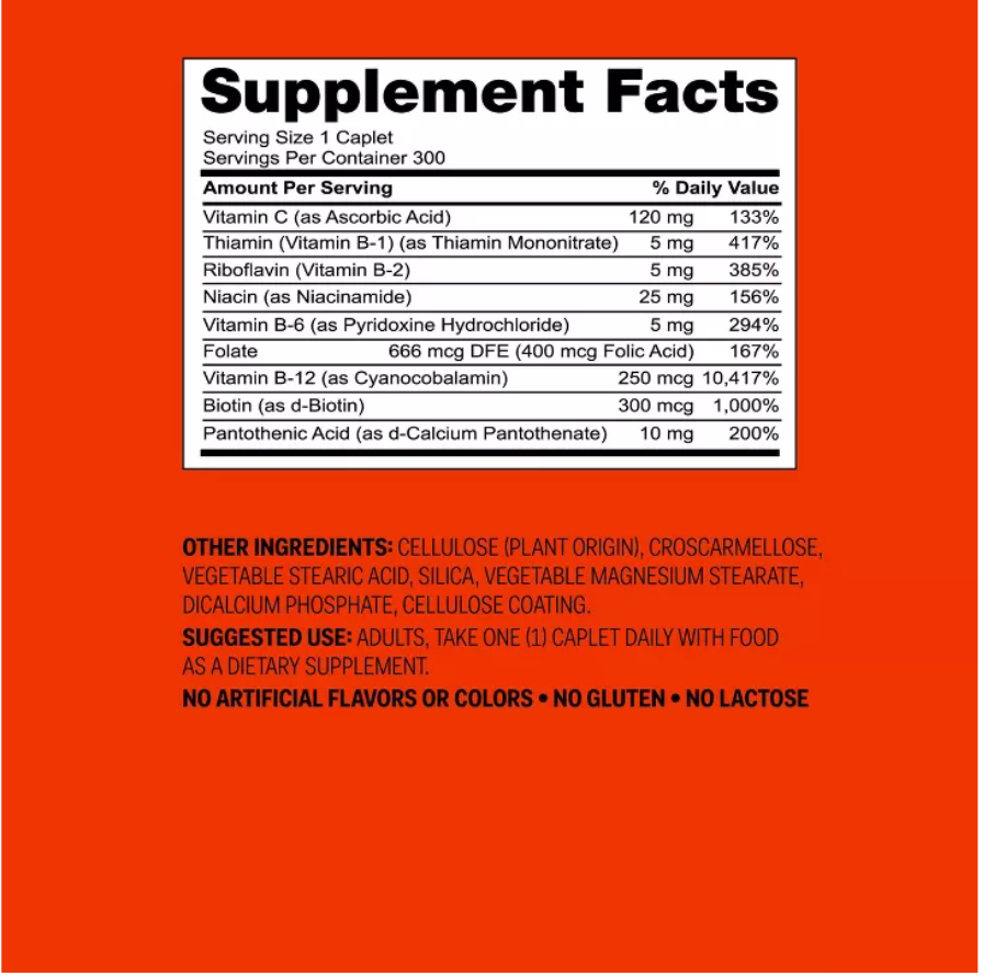 B-COMPLEX WITH VITAMIN C DIETARY SUPPLEMENT TABLETS UP&UP™: GLUTEN-FREE, 100 VITAMIN B12 PER SERVING