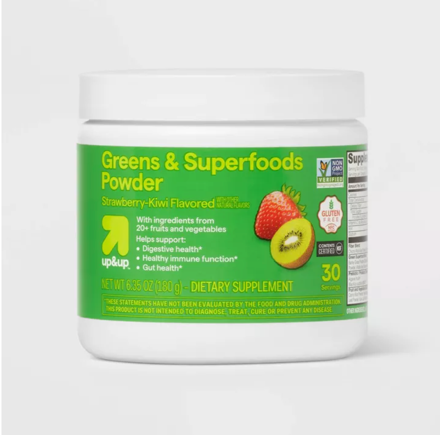 GREENS AND SUPERFOODS SUPPLEMENT POWDER 30SRV TUB: NUTRITIONAL DIETARY BLEND - STRAWBERRY/KIWI - 6.35OZ - UP&UP™