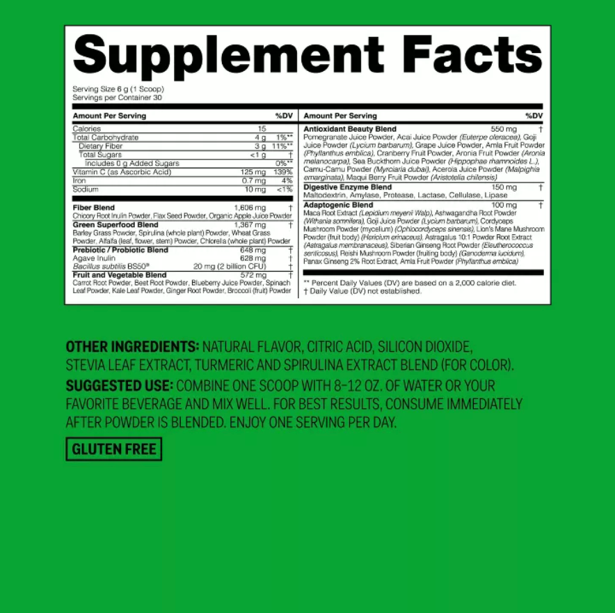 GREENS AND SUPERFOODS SUPPLEMENT POWDER 30SRV TUB: NUTRITIONAL DIETARY BLEND - STRAWBERRY/KIWI - 6.35OZ - UP&UP™