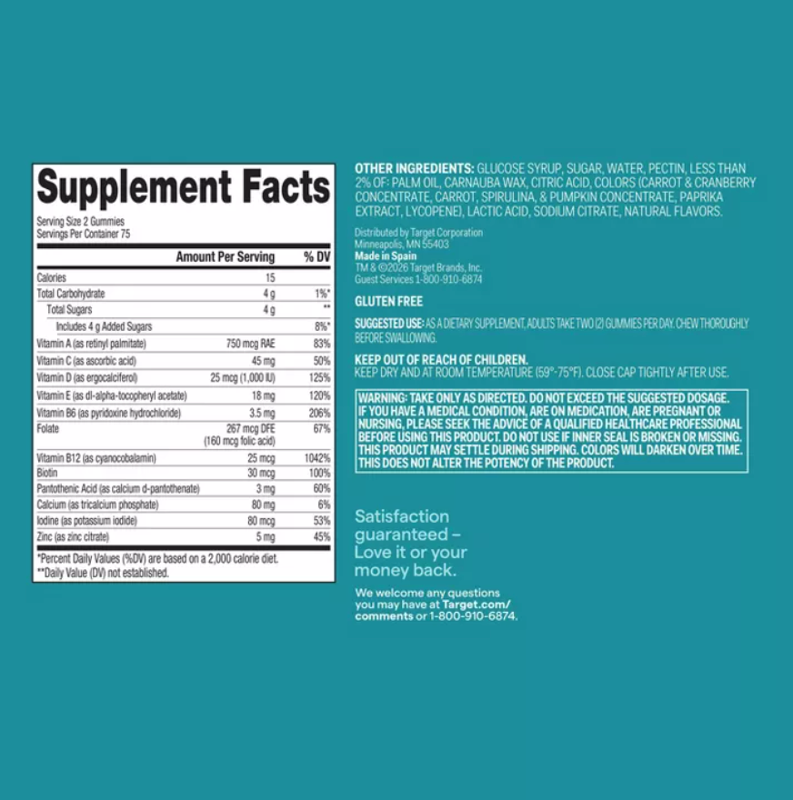 MEN'S MULTIVITAMIN 50+ VEGAN GUMMIES - BLUEBERRY CHERRY ORANGE  UP&UP