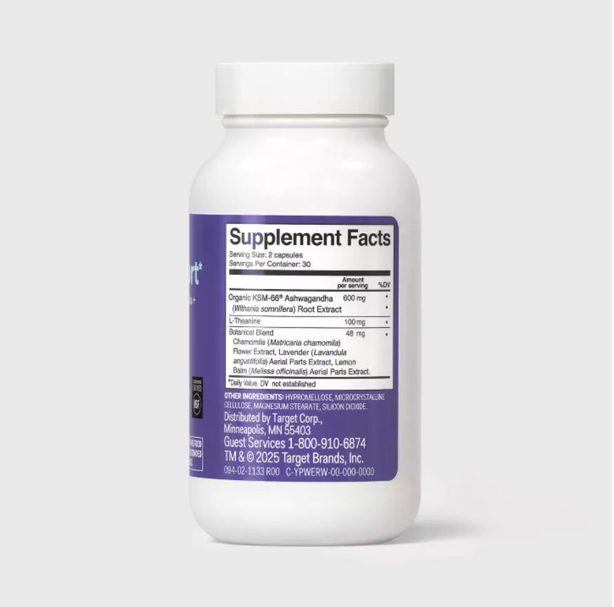 MELATONIN-FREE SLEEP COMBO OF ASHWAGANDHA, L-THEANINE AND BOTANICAL CAPSULES DIETARY SUPPLEMENT CAPSULES UP&UP™