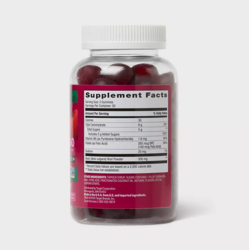 GREENS AND SUPERFOOD SUPPLEMENTS BEET GUMMIES UP&UP™: GLUTEN-FREE, NO SYNTHETIC COLORS, NON-GMO