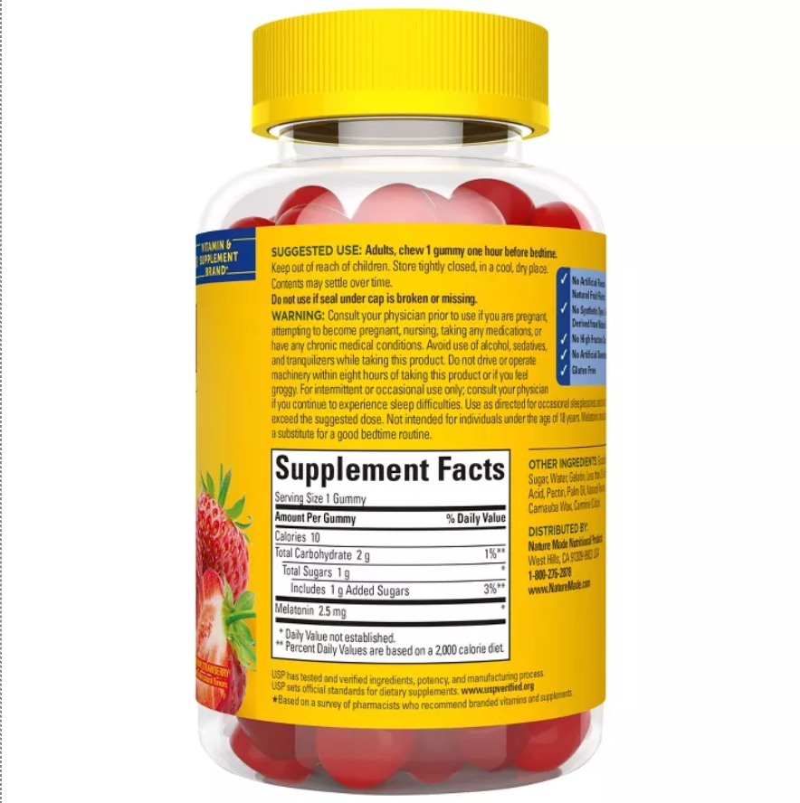 NATURE MADE MELATONIN SLEEP GUMMIES: GLUTEN-FREE SUPPLEMENT WITH STRAWBERRY FLAVOR