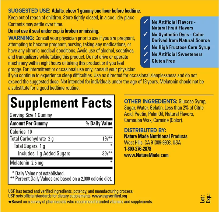 NATURE MADE MELATONIN SLEEP GUMMIES: GLUTEN-FREE SUPPLEMENT WITH STRAWBERRY FLAVOR