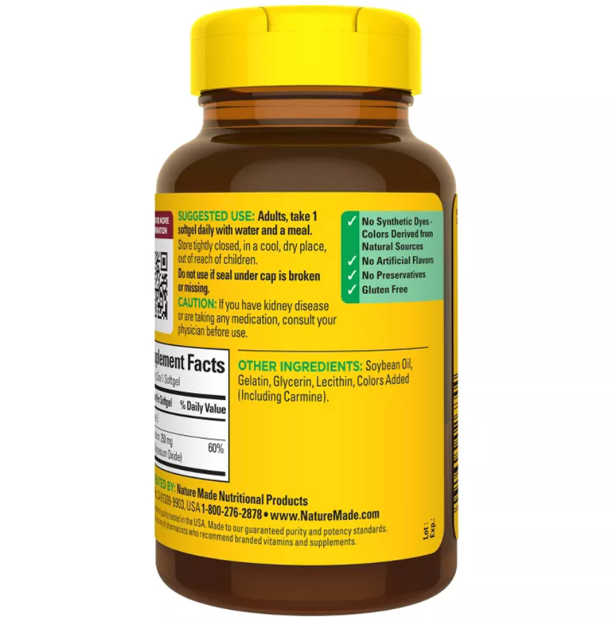 NATURE MADE MAGNESIUM 250 MG SOFTGELS \ GLUTEN-FREE, NO ARTIFICIAL FLAVORS, COLORS OR PRESERVATIVES